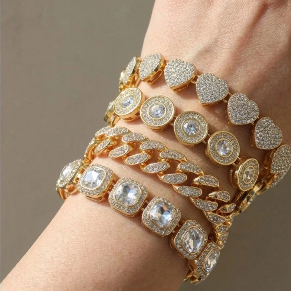 Gold Crystal-Accent Women’s Bracelet 4 piece Set 7inch